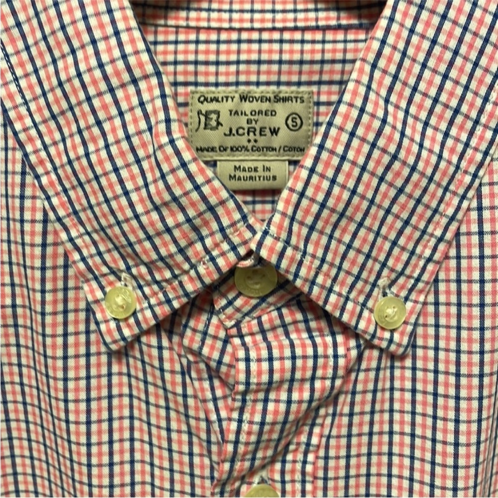 J Crew men's long sleeve button down shirt small pink blue 100% cotton light